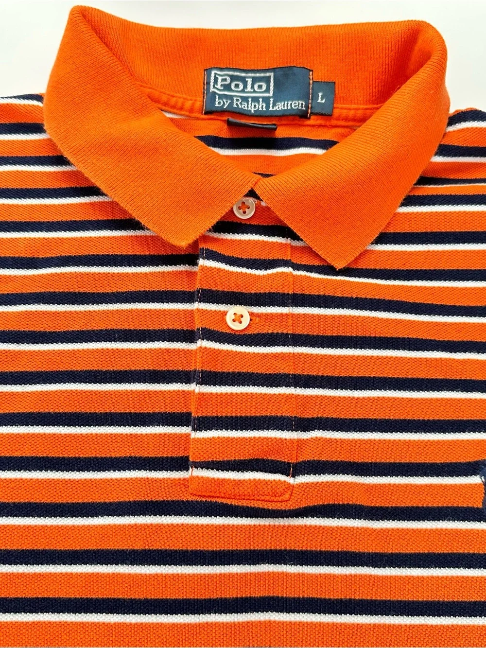 Ralph Lauren Orange and Navy Striped Polo